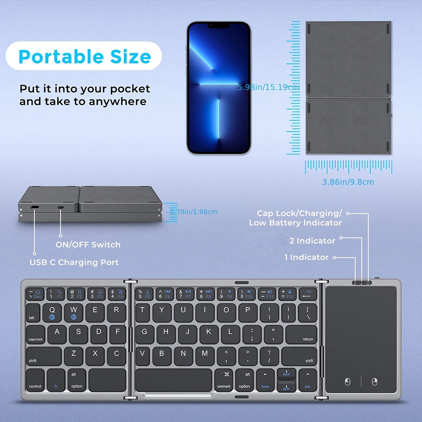 Foldable Wireless Keyboard With Touchpad | Compatiable For Laptop Tablet PC Smartphone Windows IOS Android