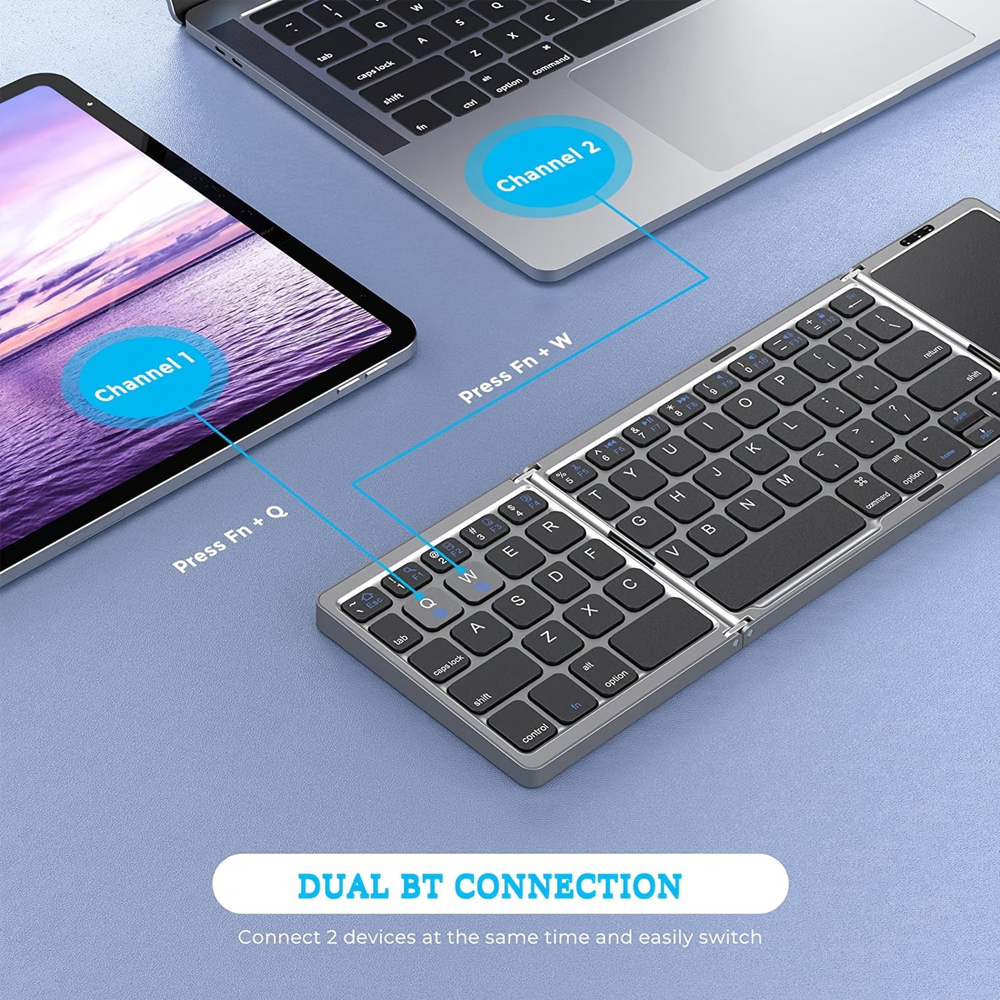 Foldable Wireless Keyboard With Touchpad | Compatiable For Laptop Tablet PC Smartphone Windows IOS Android